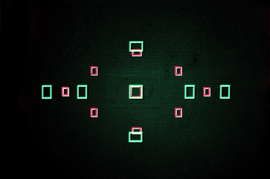 The focus points of the 1000D (colored green, actually white), and superimposed, the 600D (red, actually light gray). Note how far away the focus points of the 1000D are from the center.