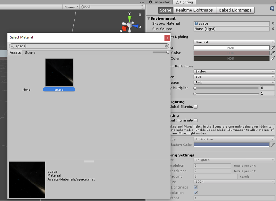 From here, set the Skybox Material to our new material that we called
