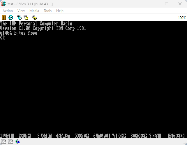 The default machine is an old IBM PC sporting an Intel 8088 at 4.77MHz.