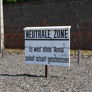 Still in the Sachsenhausen concentration camp. &quot;Trespassers will be shot immediately without warning&quot;.