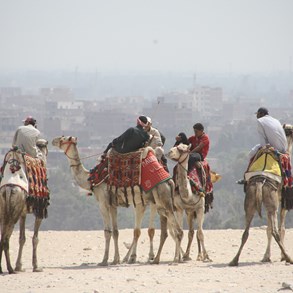 Still close to the pyramids of Giza. Cairo in the background.