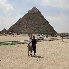 Me and Ivy in front of the Pyramid of Khafra.