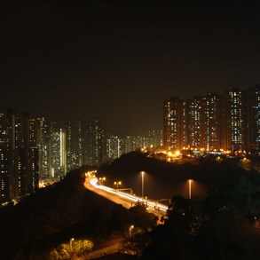 Hong Kong: Residential area at night.